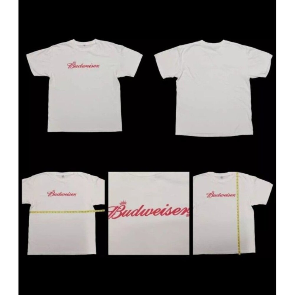Y2K Vintage Budweiser Men's Large White Spell Out Anvil T-Shirt Dad-Core Beer